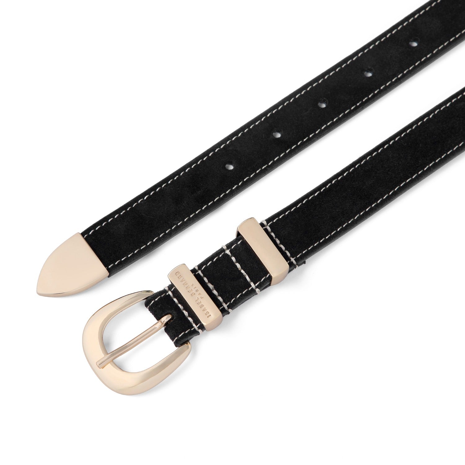 Isabel Bernard Rêveur Mathilde Suede Black belt with gold-coloured buckle IB60020-101-80