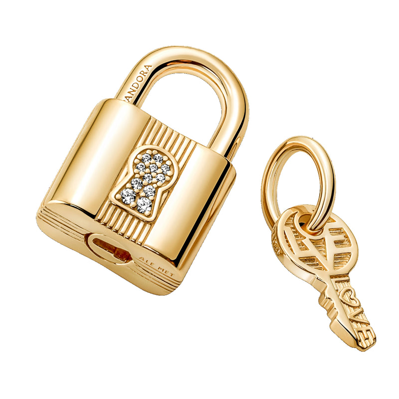 Pandora Moments Gold-coloured Padlock & Key Charm 760088C01-zoom-