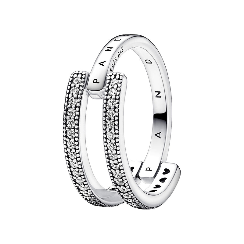 Pandora Signature 925 Sterling Silver Pavé Double strap Ring 192779C01-56-zoom-