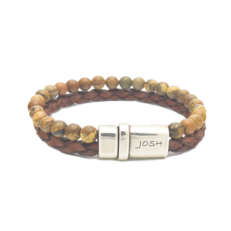 Josh Naturel Leather Gemstone Bracelet 09338SL/CGNT/LRG-zoom-