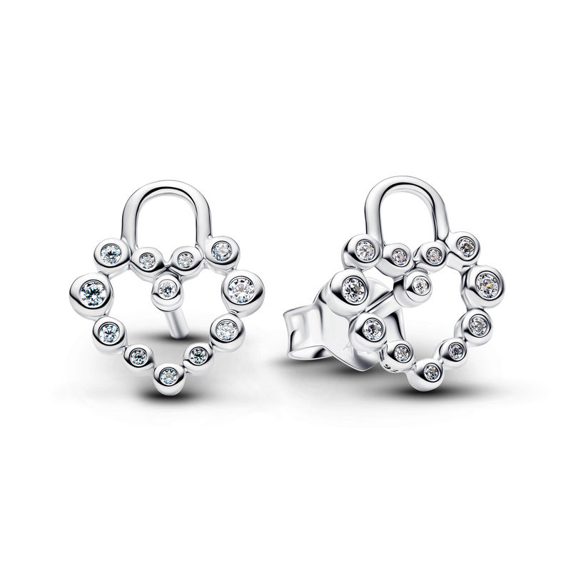 Pandora Moments 925 Sterling Silver Sparkling Heart Padlock Stud Earrings 294419C01-zoom-