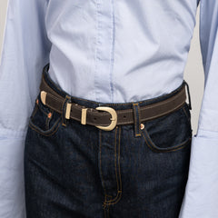 Isabel Bernard Rêveur Mathilde Suede Dark Brown belt with gold-coloured buckle IB60020-131-85