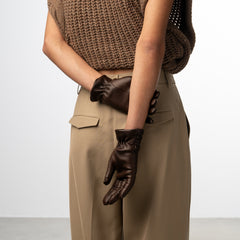Isabel Bernard Honoré Marcelia dark brown goatskin leather gloves IB67001-331-6.5