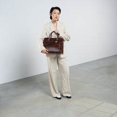 Isabel Bernard Honoré Nadine croco brown calfskin leather handbag with 13 inch laptop compartment IB25110-230-13