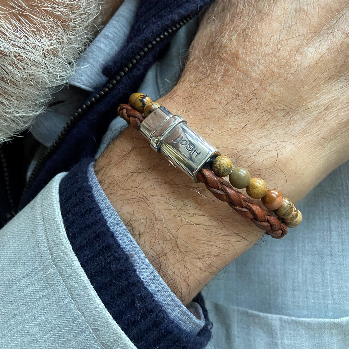 Josh Naturel Leather Gemstone Bracelet 09338SL/CGNT/LRG