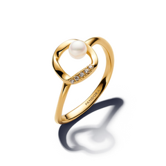 Pandora Essence Gold Plated Organically Shaped Pavé Circle & Treated Freshwater Cultured Pearl Ring 163831C01-52