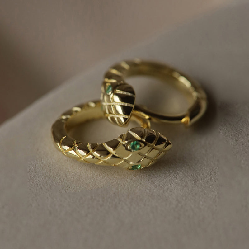 Karma 925 Sterling Silver Gold-coloured Snake Hoop Earrings H119GP-zoom-