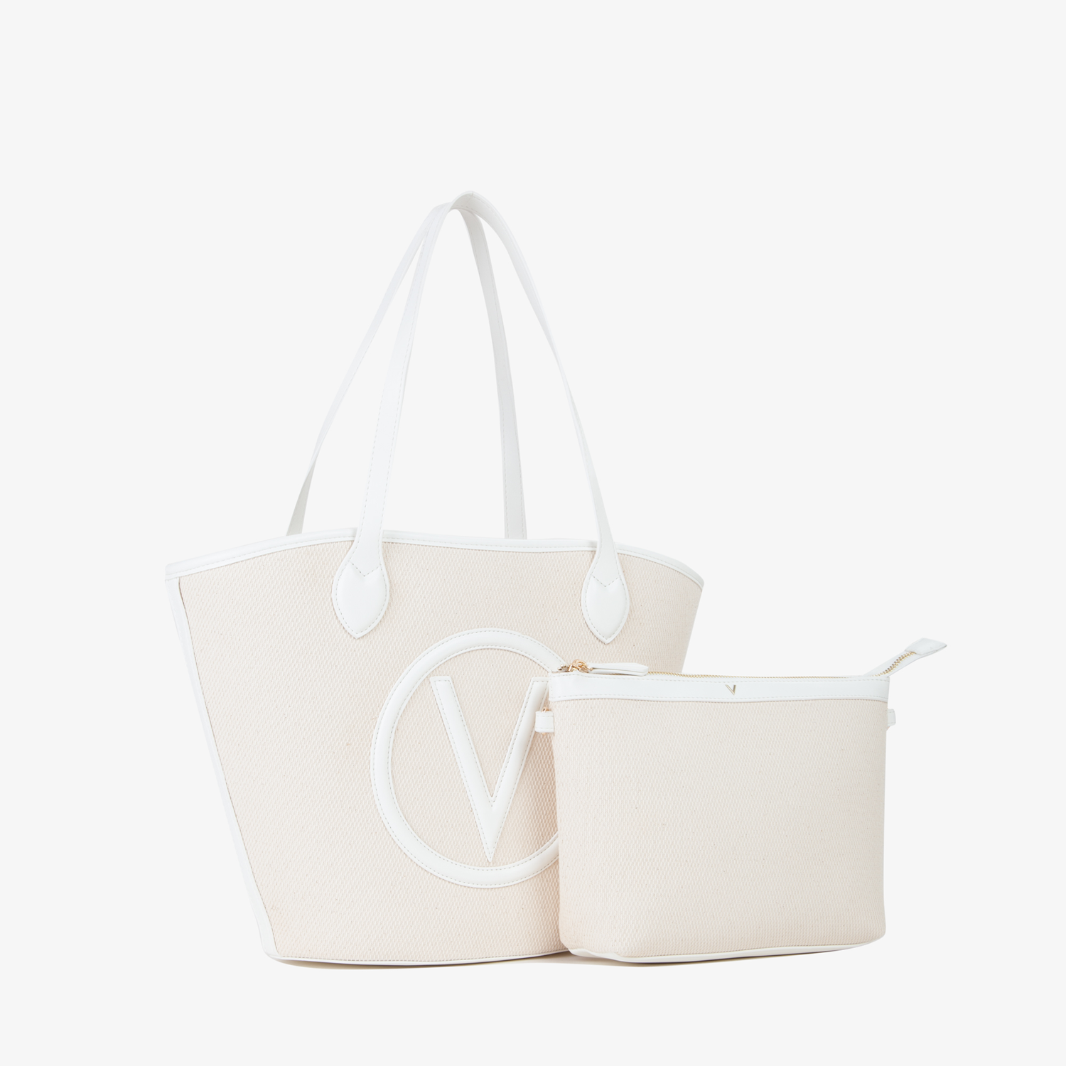 Valentino Bags Covent Beige & White Shopper VBS7QO02CANNATUR/BIANCO