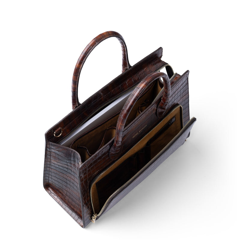 Isabel Bernard Honoré Nadine croco bruine kalfsleren handtas met 13 inch laptopvak IB25110-230-13-zoom-