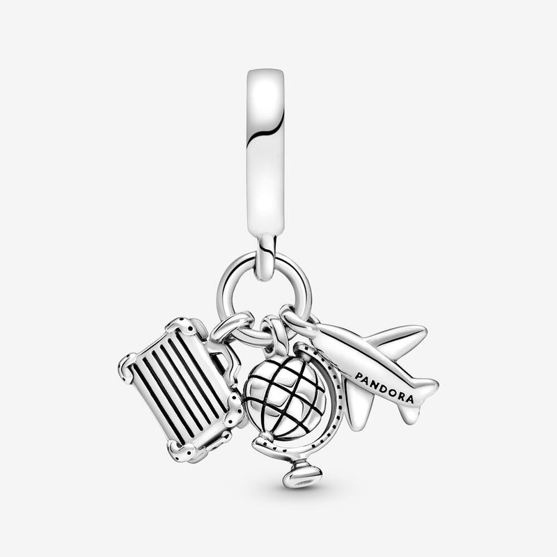 Pandora Places 925 Sterling Silver Airplane, Globe & Suitcase Charm 799435C01-zoom-