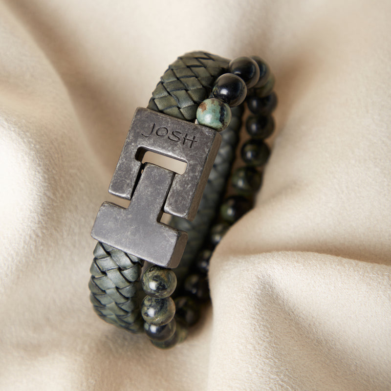 Josh Vintage Green Leather Bracelet 24966-BRA-VB/GREEN/M-zoom-