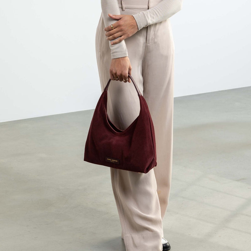 Isabel Bernard Honoré Grace mini bordeaux suède handtas IB21132-152-zoom-