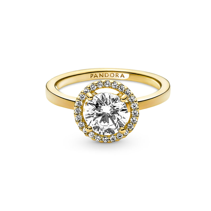 Pandora Timeless Gold-coloured Sparkling Round Halo Ring with 14 Carat Gold Plating 161234C01-52-zoom-