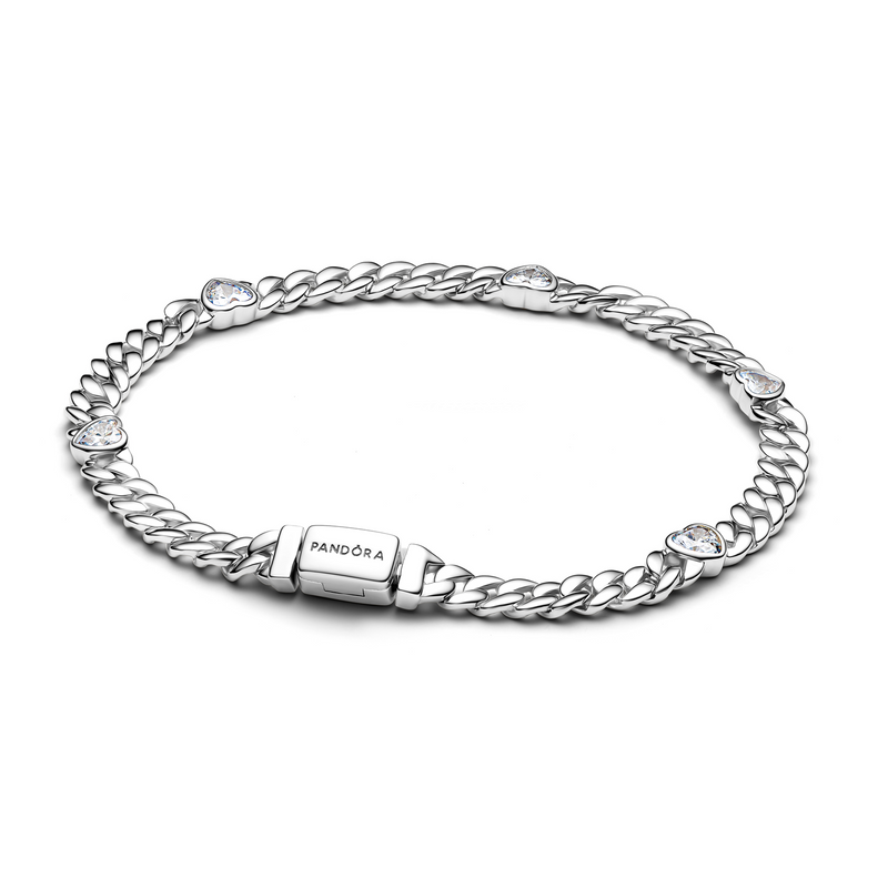 Pandora Timeless 925 Sterling Silver Heart Cuban Chain Bracelet 594226C01-16-zoom-