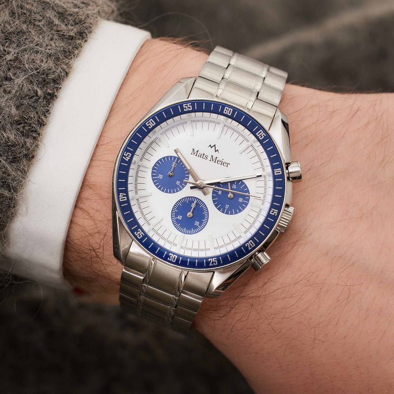 Mats Meier Arosa Racing Chronograaf Herenhorloge Zilverkleurig en Wit MM50013-zoom-