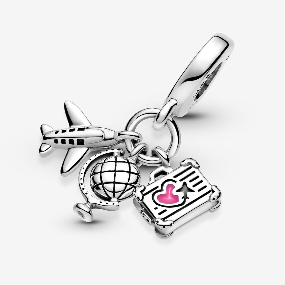 Pandora Places 925 Sterling Silver Airplane, Globe & Suitcase Charm 799435C01