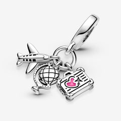 Pandora Places 925 Sterling Silver Airplane, Globe & Suitcase Charm 799435C01