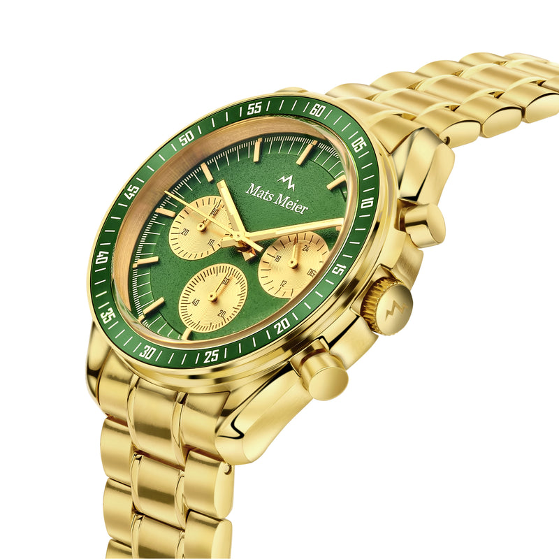 Mats Meier Arosa Racing Chronograaf Herenhorloge Goudkleurig en Groen MM50017-zoom-