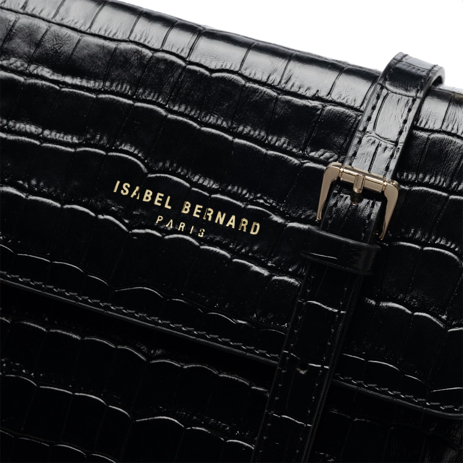 Isabel Bernard Femme Forte Heline croco Black Leather Handbag made of Calfskin IB21037