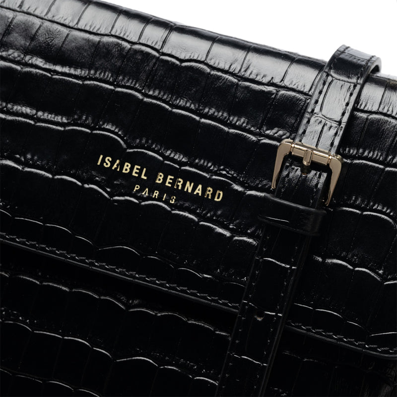 Isabel Bernard Femme Forte Heline Croco Zwarte Handtas van Kalfsleer IB21037-zoom-