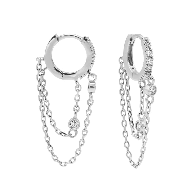 Karma 925 Sterling Silver Double Chain Earrings M3168S-zoom-