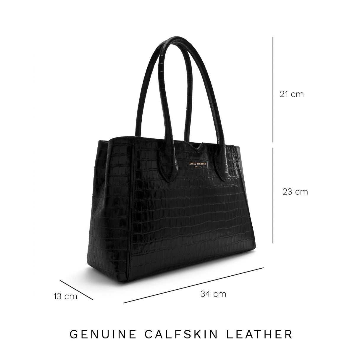 Isabel Bernard Honoré Cloe Midi Croco Zwarte Kalfsleren Handtas IB25082-201