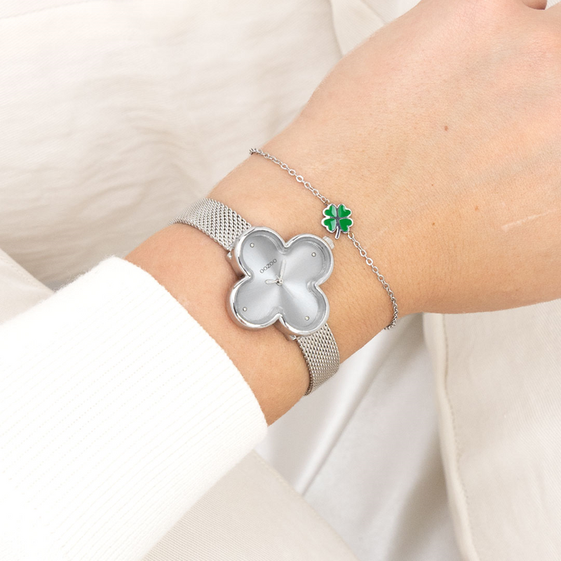 OOZOO Timepieces Silver and Grey Clover Women's Watch C11526-zoom-