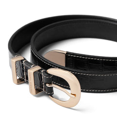 Isabel Bernard Rêveur Mathilde Croco Black calfskin belt with gold-coloured buckle IB60020-201-80