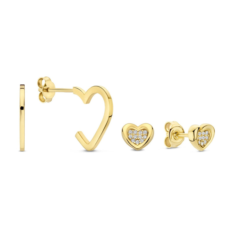 Beloro Jewels Regalo d'Amore 9 karaat gouden oorbellen set met hart BO90051-zoom-