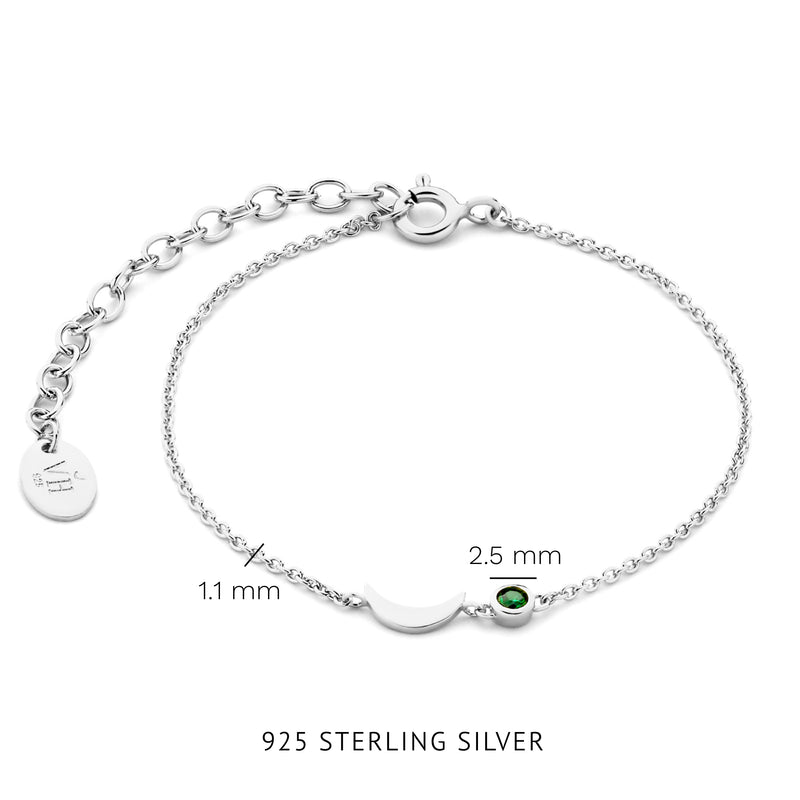 Violet Hamden Luna 925 Sterling Zilveren Armband met Maan en Groene Zirkonia Steentje VH320030-zoom-