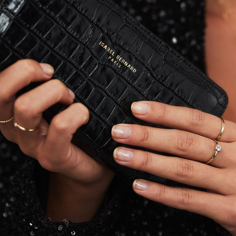 Isabel Bernard Honoré Léa Zwarte Croco Ritsportemonnee IB23007-zoom-