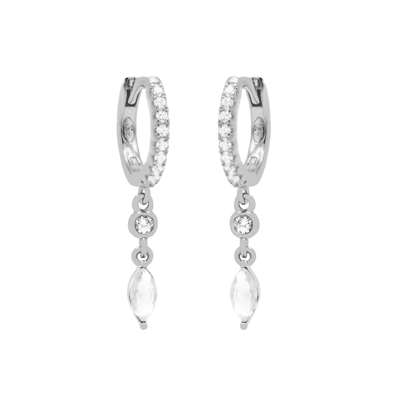 Karma 925 Sterling Silver Zirconia Hanging Hoop Earrings A68S-zoom-