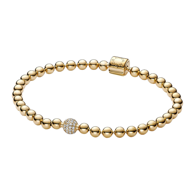 Pandora Signature Beads & Pavé Bracelet 568342C01-21with14 Carat Gold Plating-zoom-