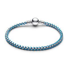 Pandora Moments 925 Sterling Silver Blue Cord Box Chain Bracelet 593816C01-17