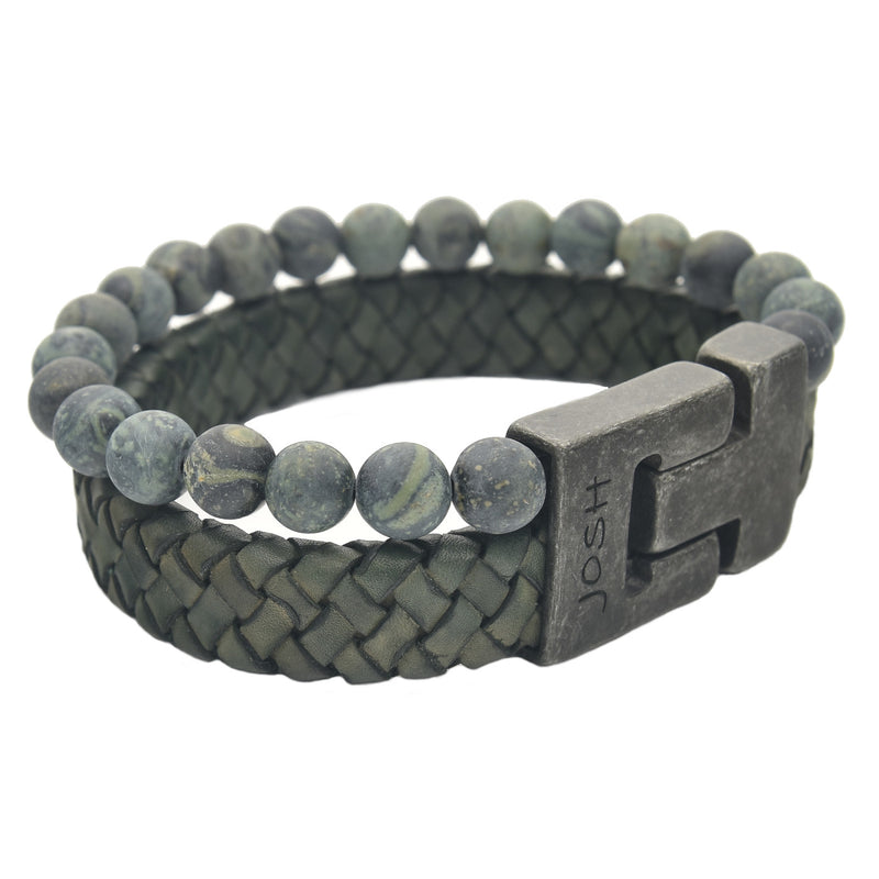 Josh Vintage Green Leather Bracelet 24966-BRA-VB/GREEN/M-zoom-