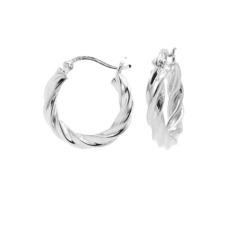Karma 925 Sterling Silver Plain Hoops Twist and Turn Ear Studs M2786-zoom-