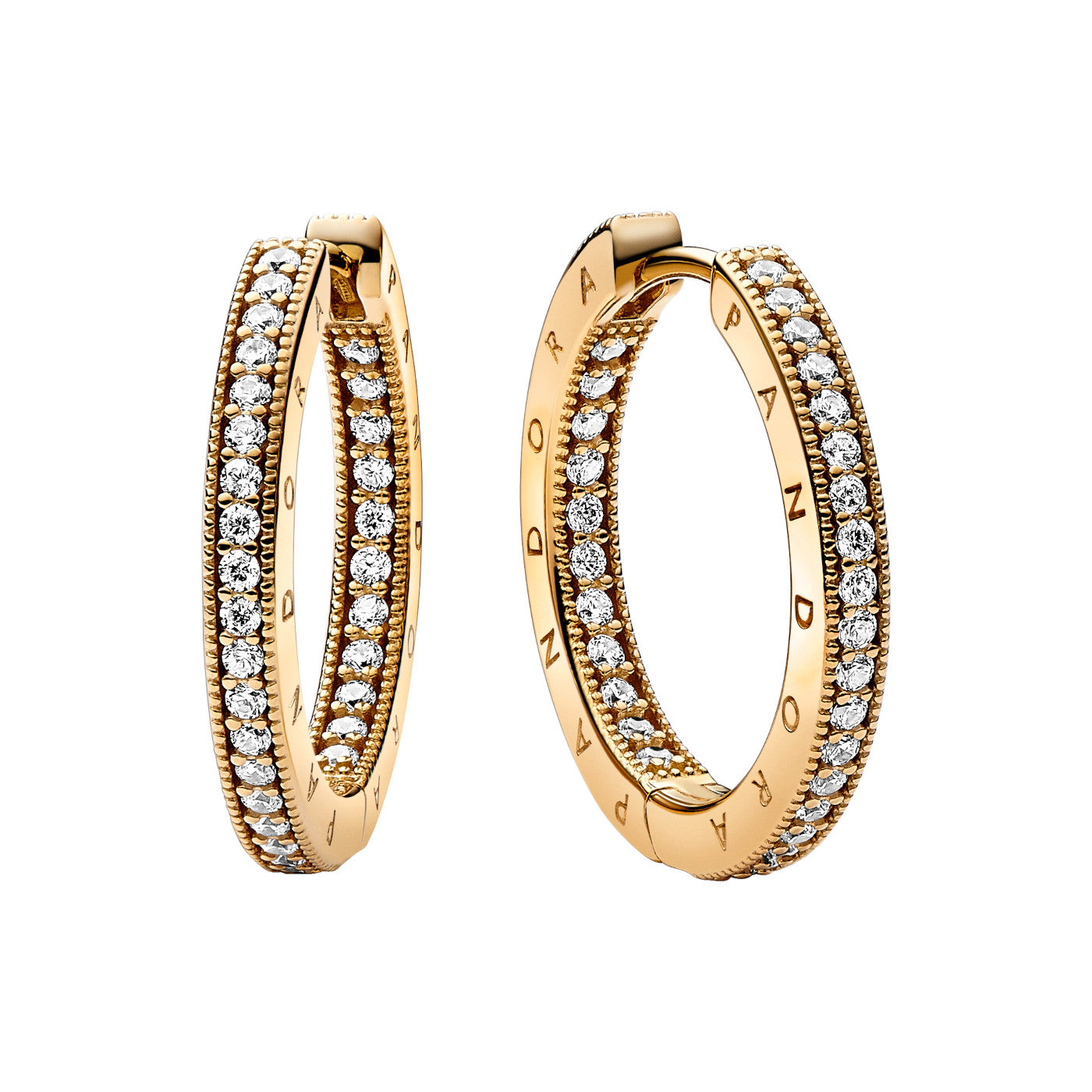 Pandora Signature Logo & Pavé Hoop Earrings Earrings 262738C01with14 Carat Gold Plating