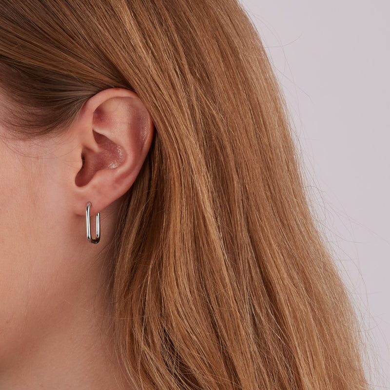 Karma 925 Sterling Silver Plain Round Square Earrings M3156S-zoom-