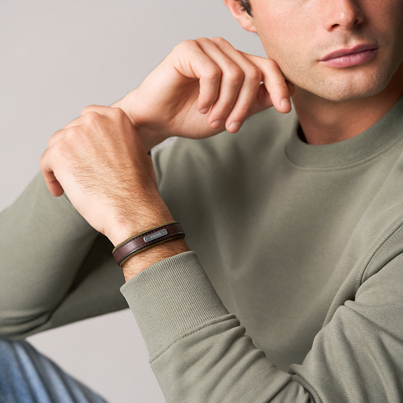 Fossil Everett Leather Men's Bracelet JA7315998-zoom-