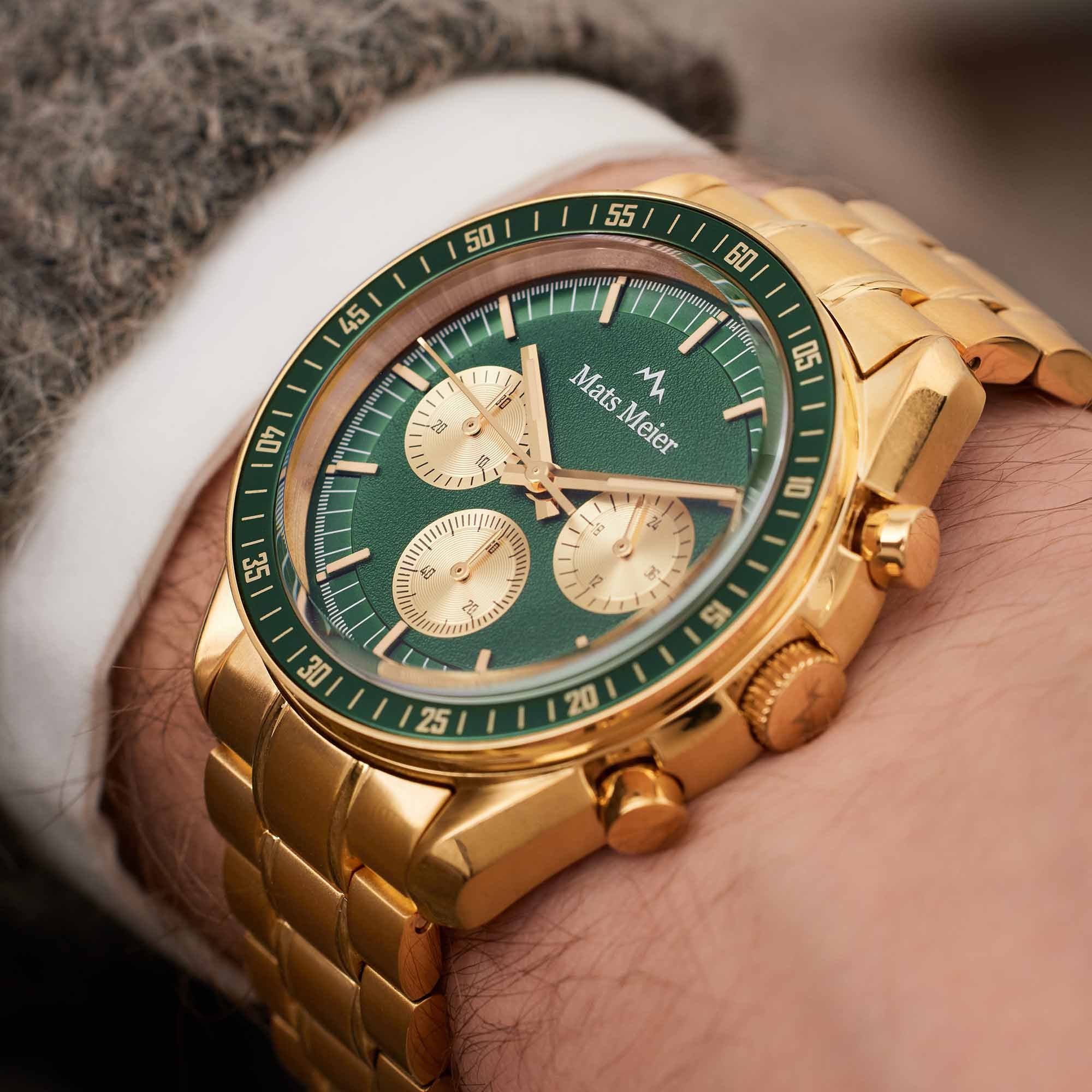 Mats Meier Arosa Racing Chronograph Men'sWatch Gold-coloured and Green MM50017