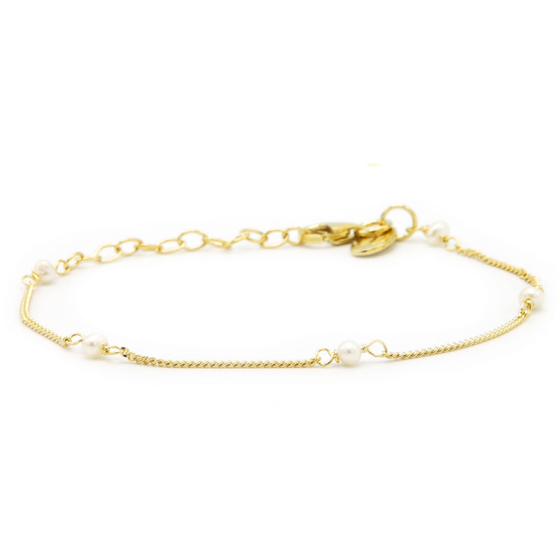 Karma 925 Sterling Silver Gold-coloured Tiny Pearls Bracelet 94126GP (Length: 16.50 - 19.00 cm)-zoom-