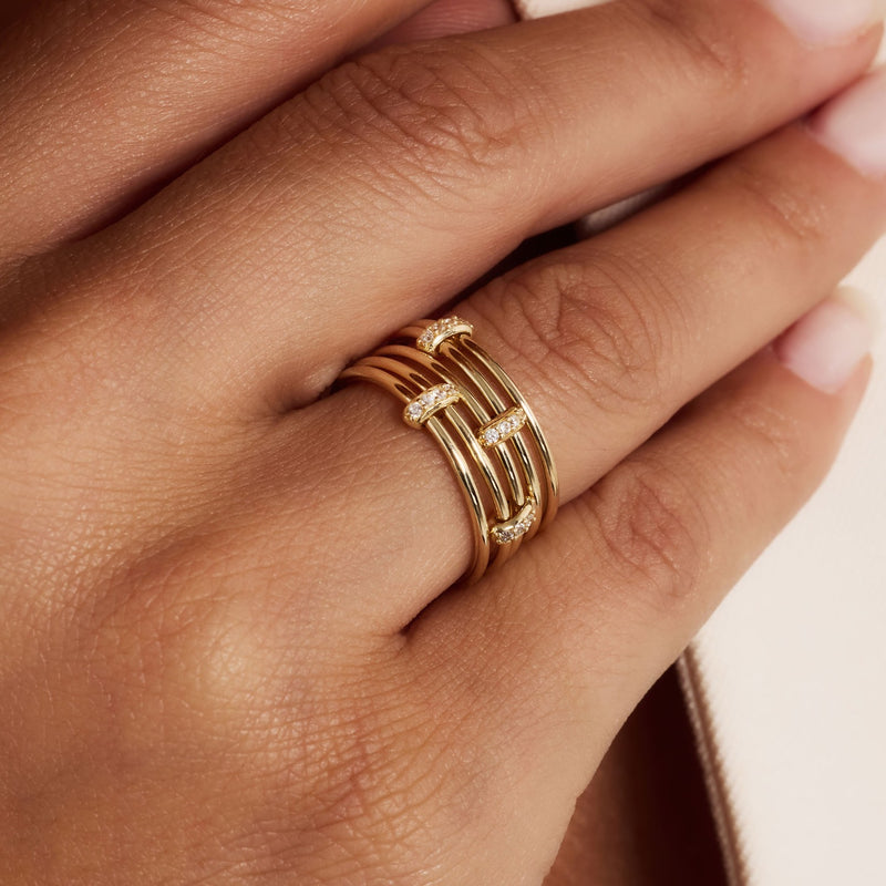 Isabel Bernard Cour d'Honneur Adora 14 karat golden 5-piece multiring with zirkonia stones ib330106-56-zoom-