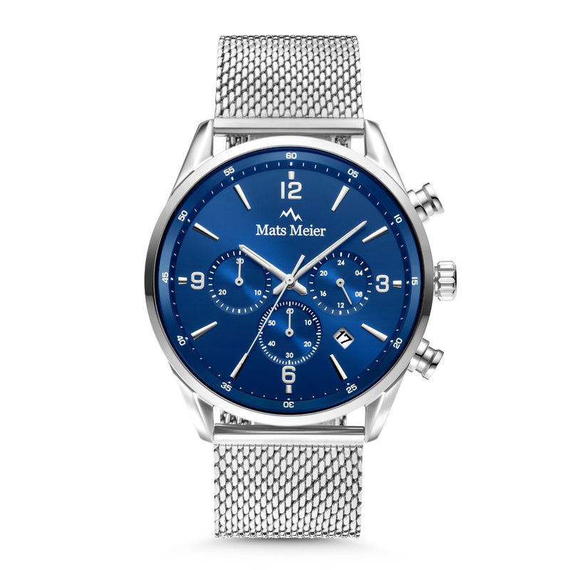 Mats Meier Grand Cornier Chronograaf Herenhorloge Zilverkleurig met Blauw MM00133-zoom-