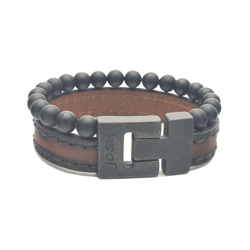 Josh Matte Black Leather Bracelet 25042VB/BMBL/MED-zoom-