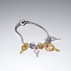 Pandora Moments Gold Plated Opal Pink Love Key Large Pendant Charm 764349C01