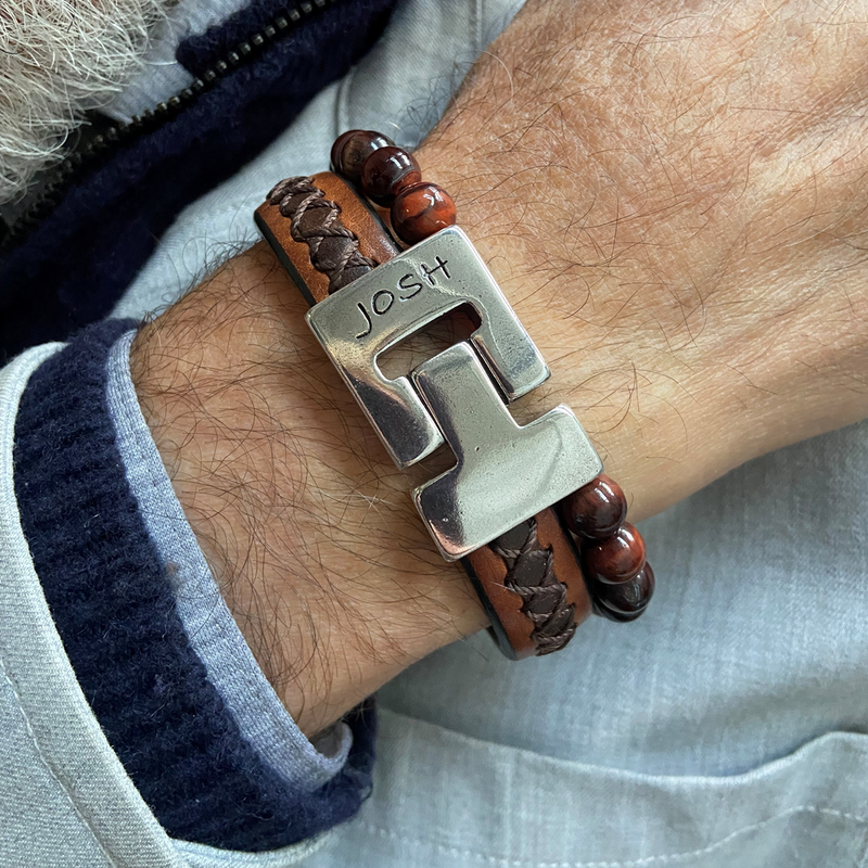 Josh Red Tiger Leather Bracelet 25044SL/CORT/LME-zoom-